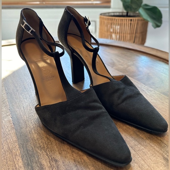 Vintage Hermès Brown T strap Pointed Toe heels size 37 - Picture 1 of 8